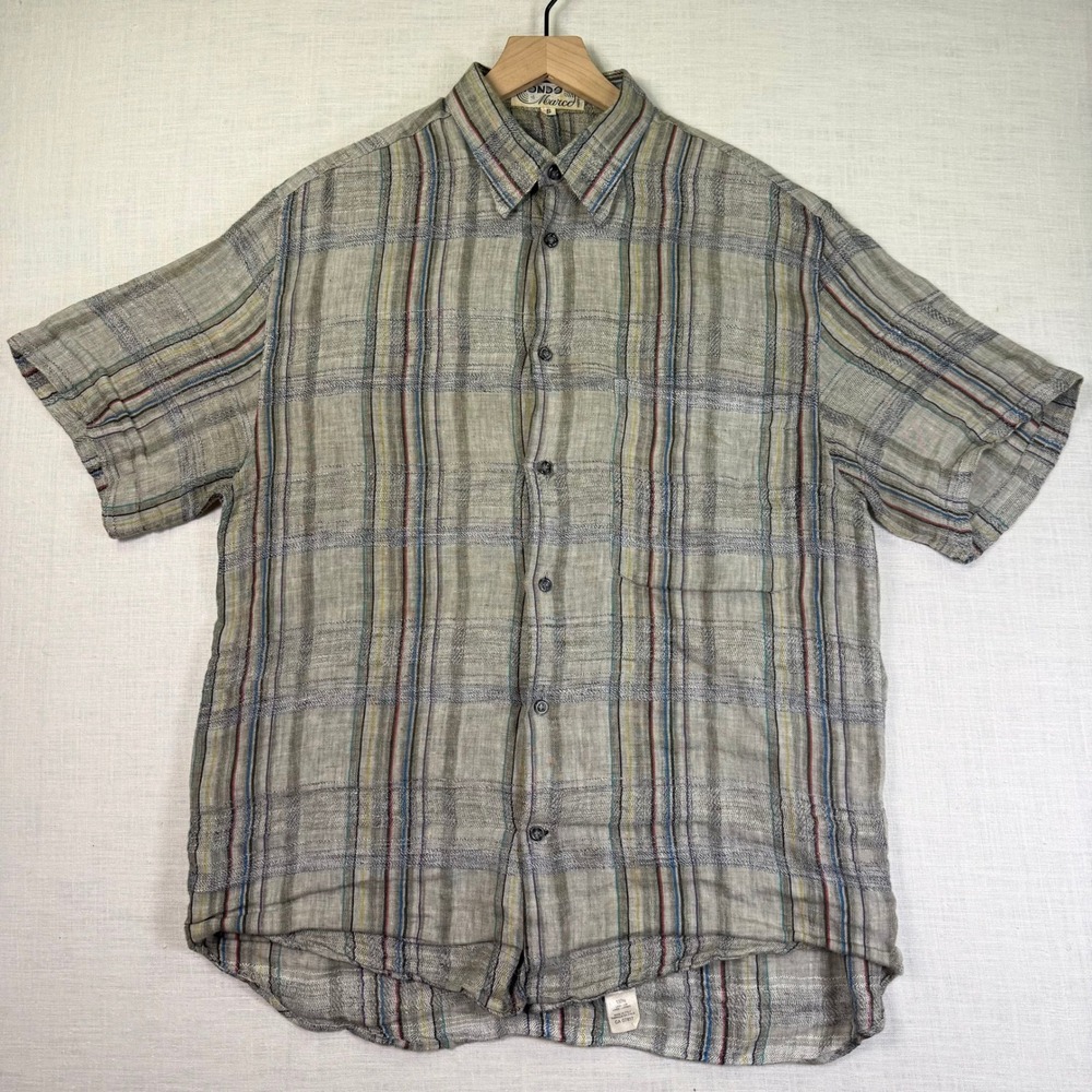 VTG Mondo Di Marco Men XL Shirt 100% Linen Grey Multi Color Stripe Made In Italy